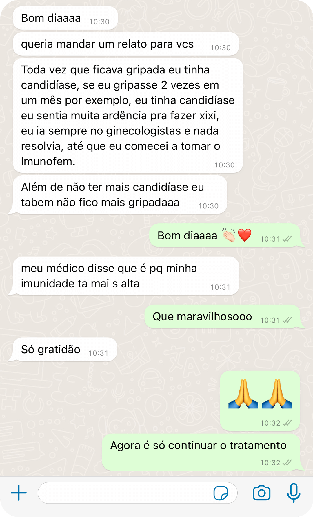 Captura de WhatsApp — recomendación de Imunofem (en portugués)