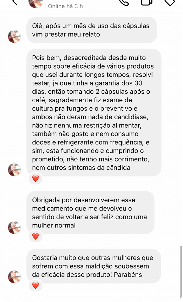 Captura de WhatsApp — testimonio de clienta Imunofem (en portugués)